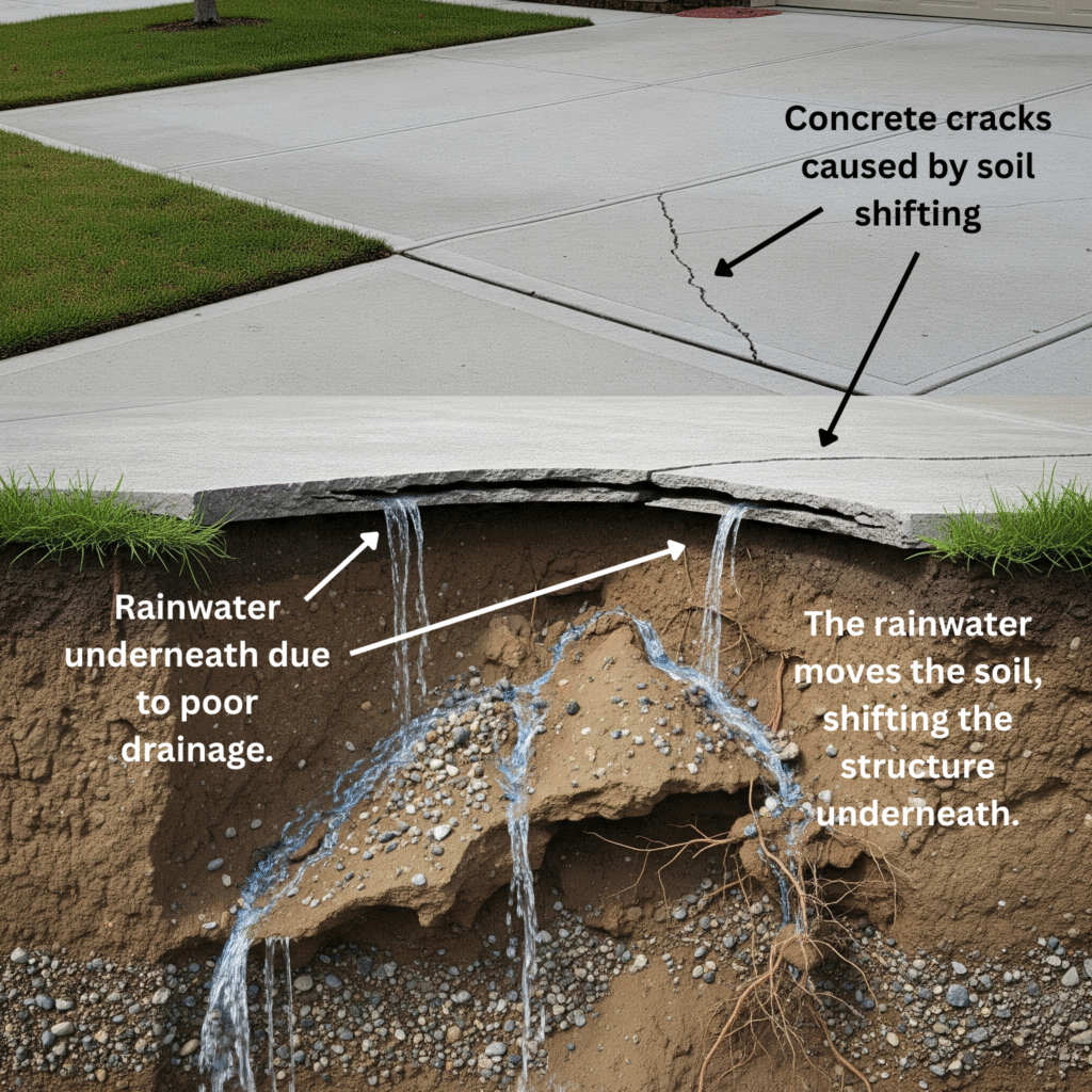 concrete cracks caused by soil shifting