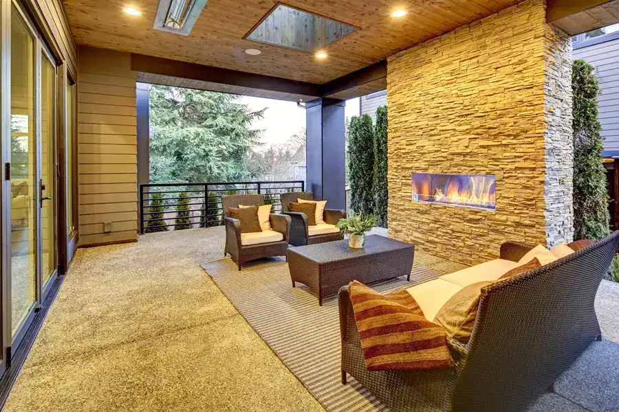 outdoor stone gas fireplace