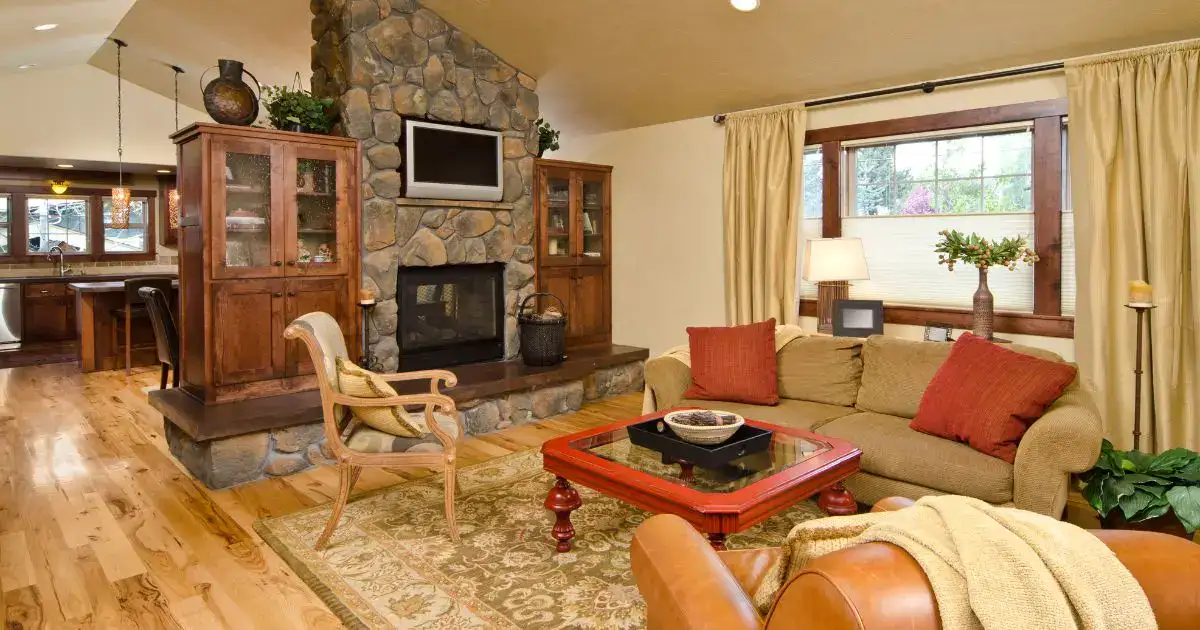 stone wall accent living room