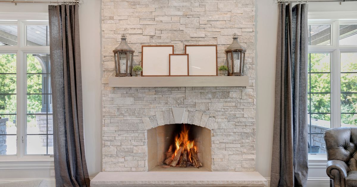 stone wall fireplace