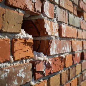 cracked, flaking bricks