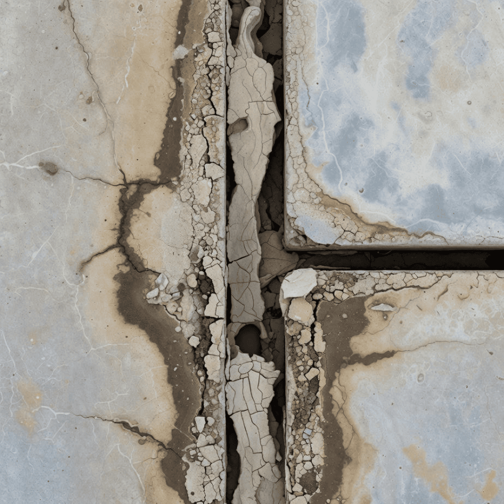 Cracked and deteriorated sealant separating adjacent masonry surfaces at a vertical joint