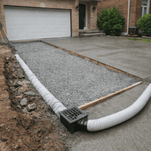 Driveway under construction with new concrete