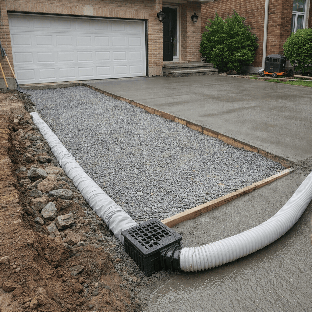 Driveway under construction with new concrete