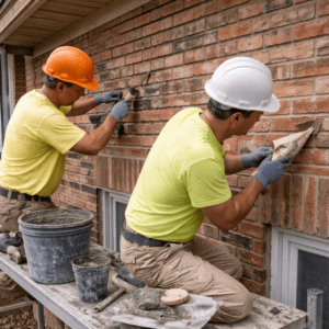 Repointing a brick facade in progress