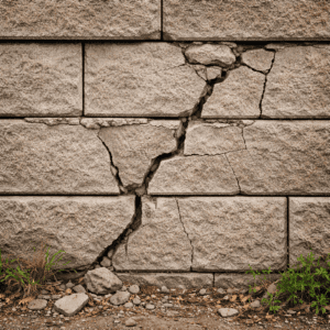 Crumbling retaining wall with cracks