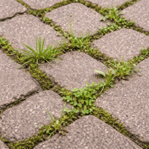 Moss and weeds between pavers