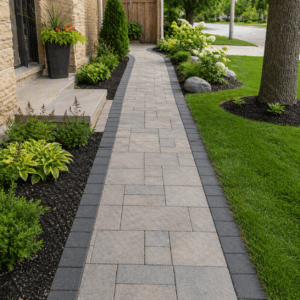 Interlocking walkway in Toronto with a clean contrasting border and simple paver pattern