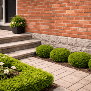 Toronto brick front steps and lower wall area kept clear of snow and moisture to help prevent efflorescence