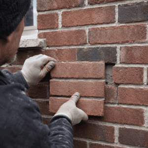 Mason comparing replacement bricks for a durable Toronto brick repair
