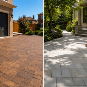 Light and dark masonry pavers showing how colour affects outdoor surface heat