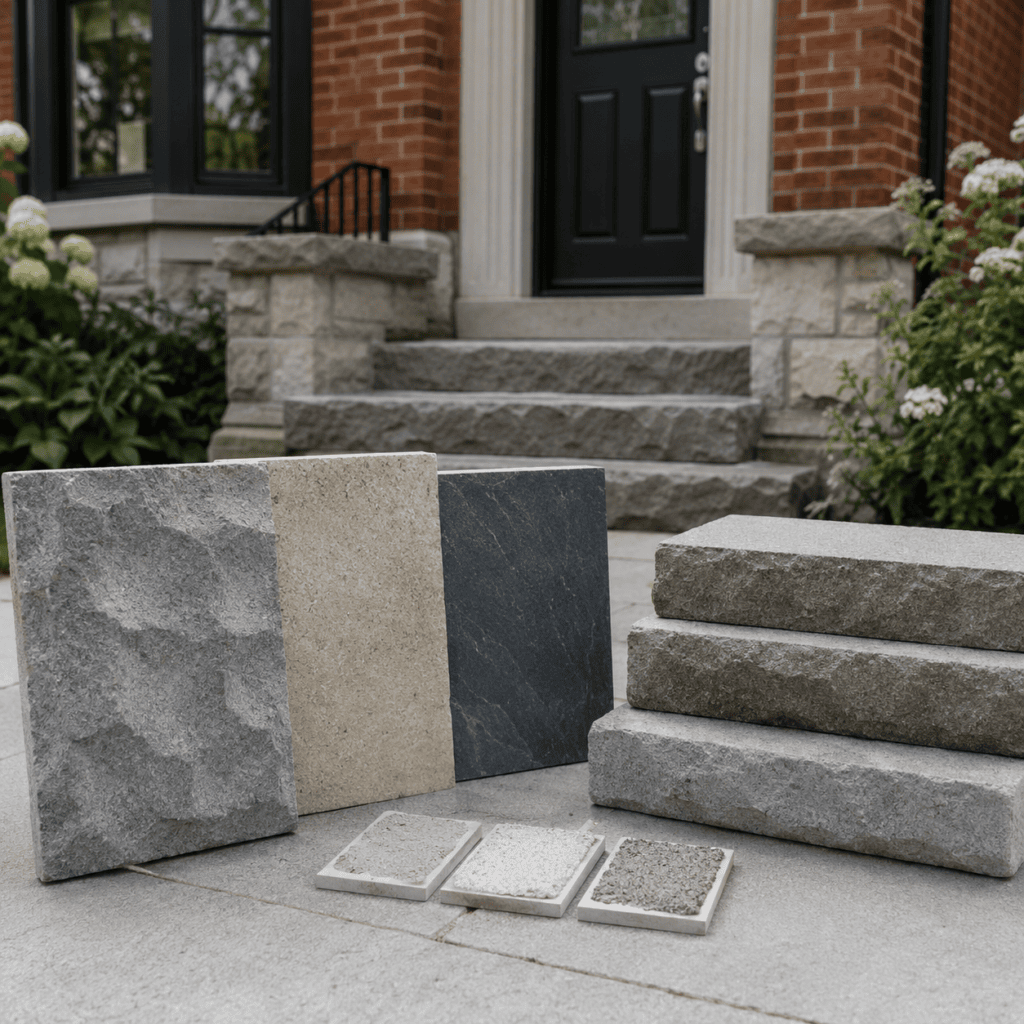 Exterior stone samples for choosing durable masonry steps