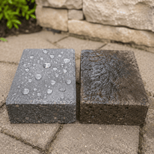 Water beading on sealed masonry compared with an unsealed surface