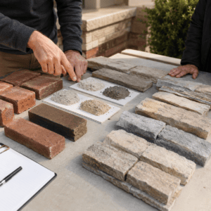 Brick, mortar, and stone samples used to estimate masonry project materials