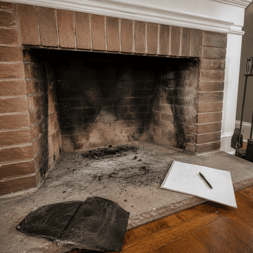 Fireplace warning signs showing soot flakes and smoke staining