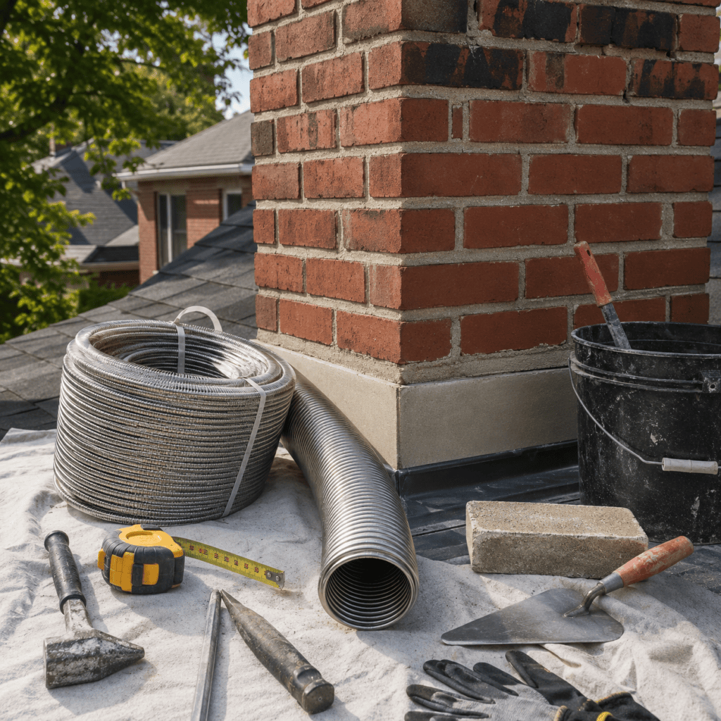 Stainless steel chimney liner prepared for masonry chimney relining