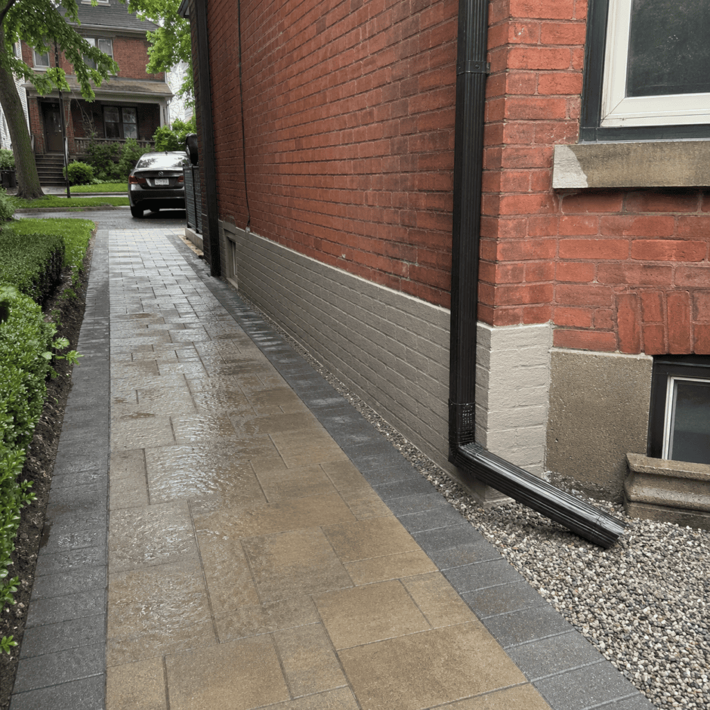 Rainwater draining away from brickwork and foundation after a masonry checkup