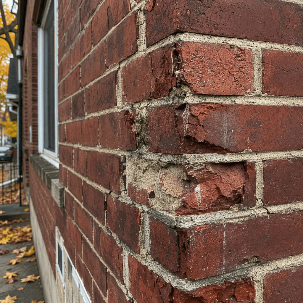 Spalling brick on a Toronto home before winter masonry repair