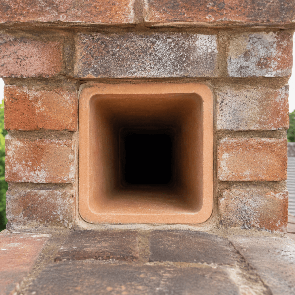 Clay tile chimney liner inside a brick masonry chimney