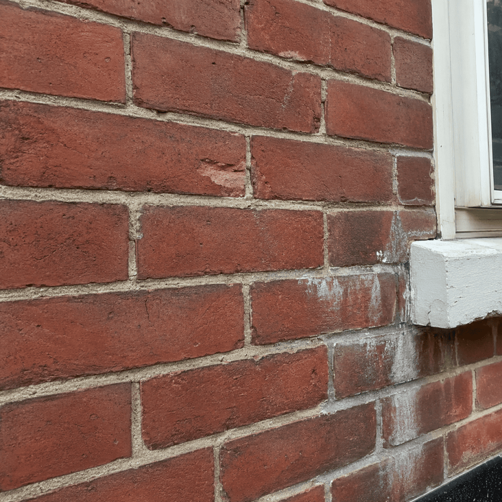 Early masonry damage with small mortar cracks and slight brick spalling