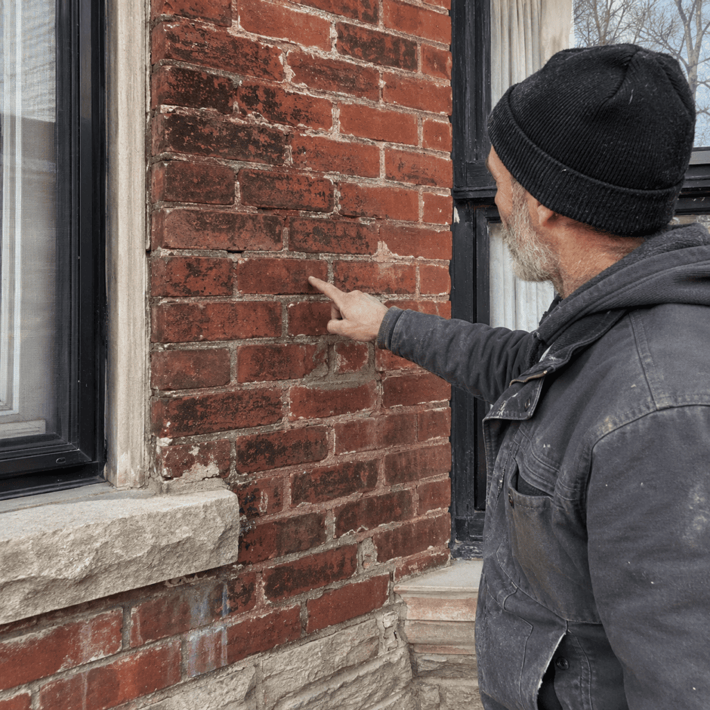 Historic brick inspection before cleaning on a Toronto home