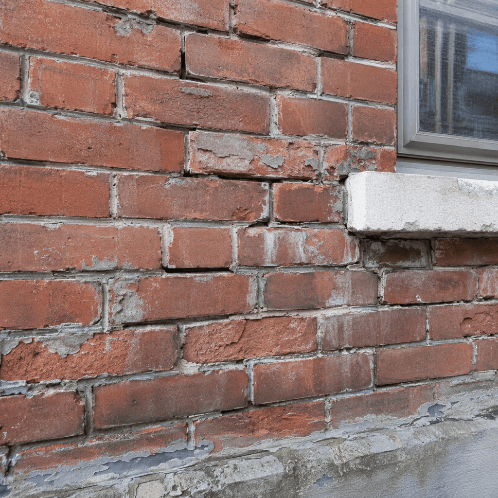 Damaged brick and open mortar joints that should not be sealed yet