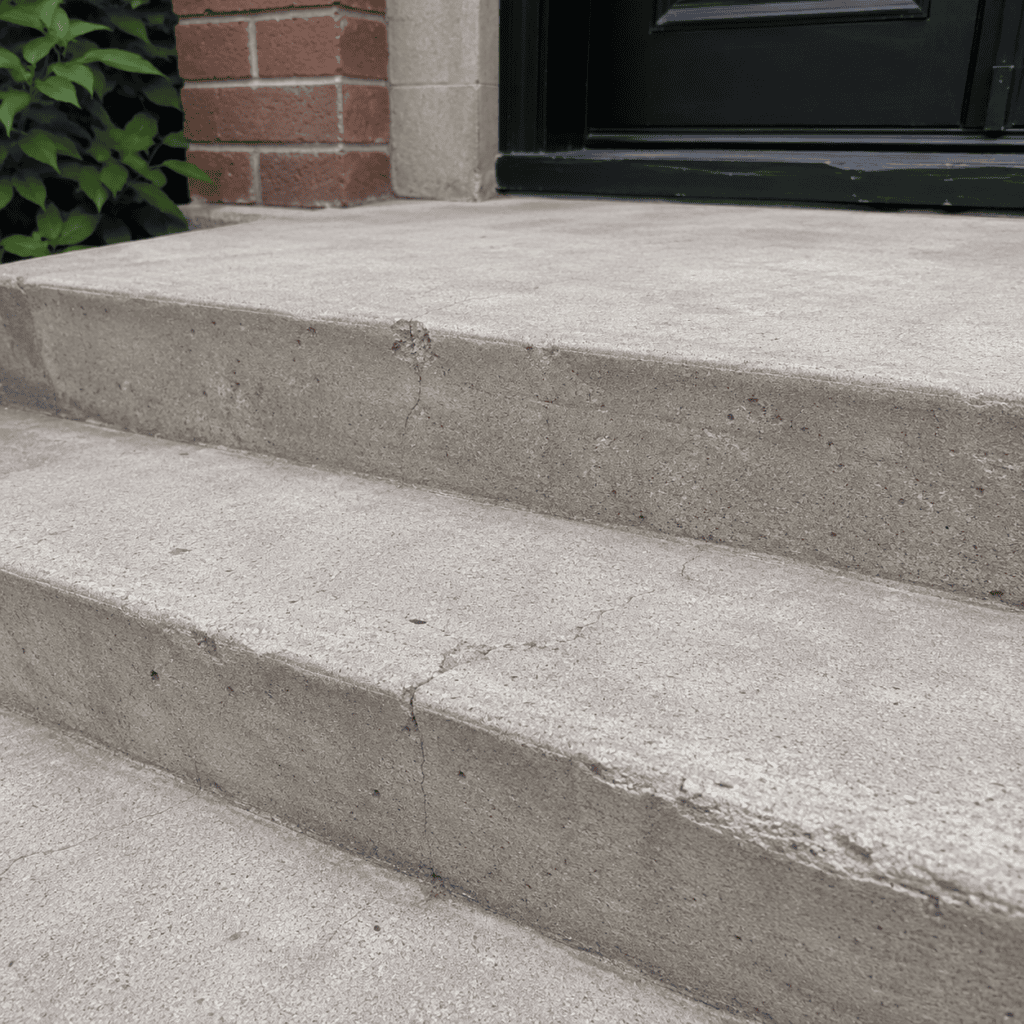 Minor cracks and chips on concrete steps that may be repairable