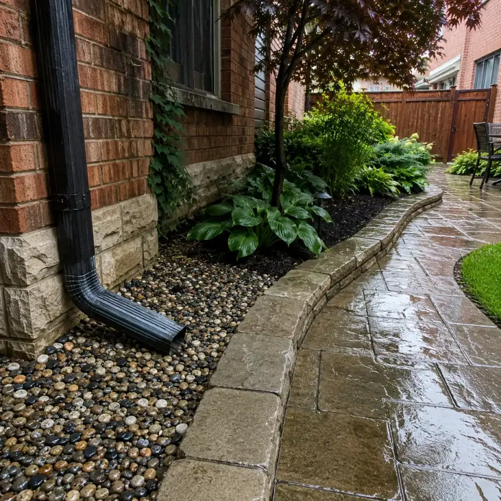 Rainwater draining away from garden masonry and foundation
