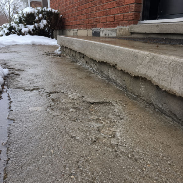 Worn pitted concrete walkway