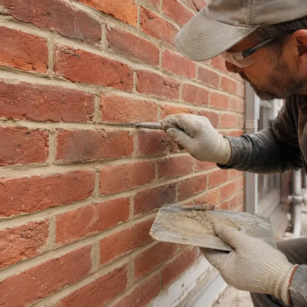 Compatible mortar repair on older red brick masonry