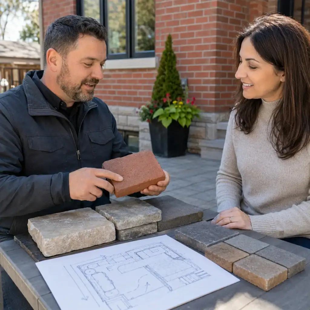 Masonry contractor reviewing 2027 masonry project options with a Toronto homeowner