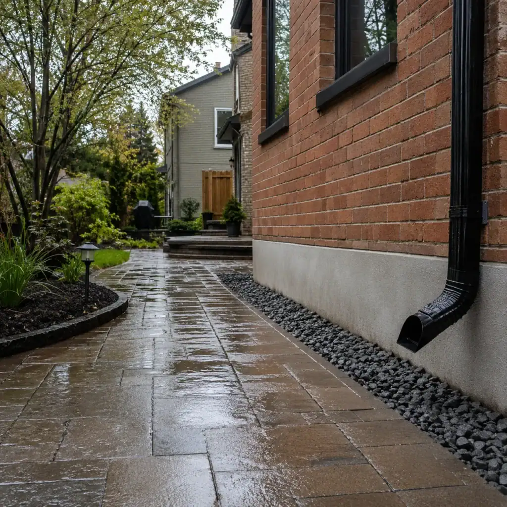 Interlocking patio drainage directing water away from a Toronto home