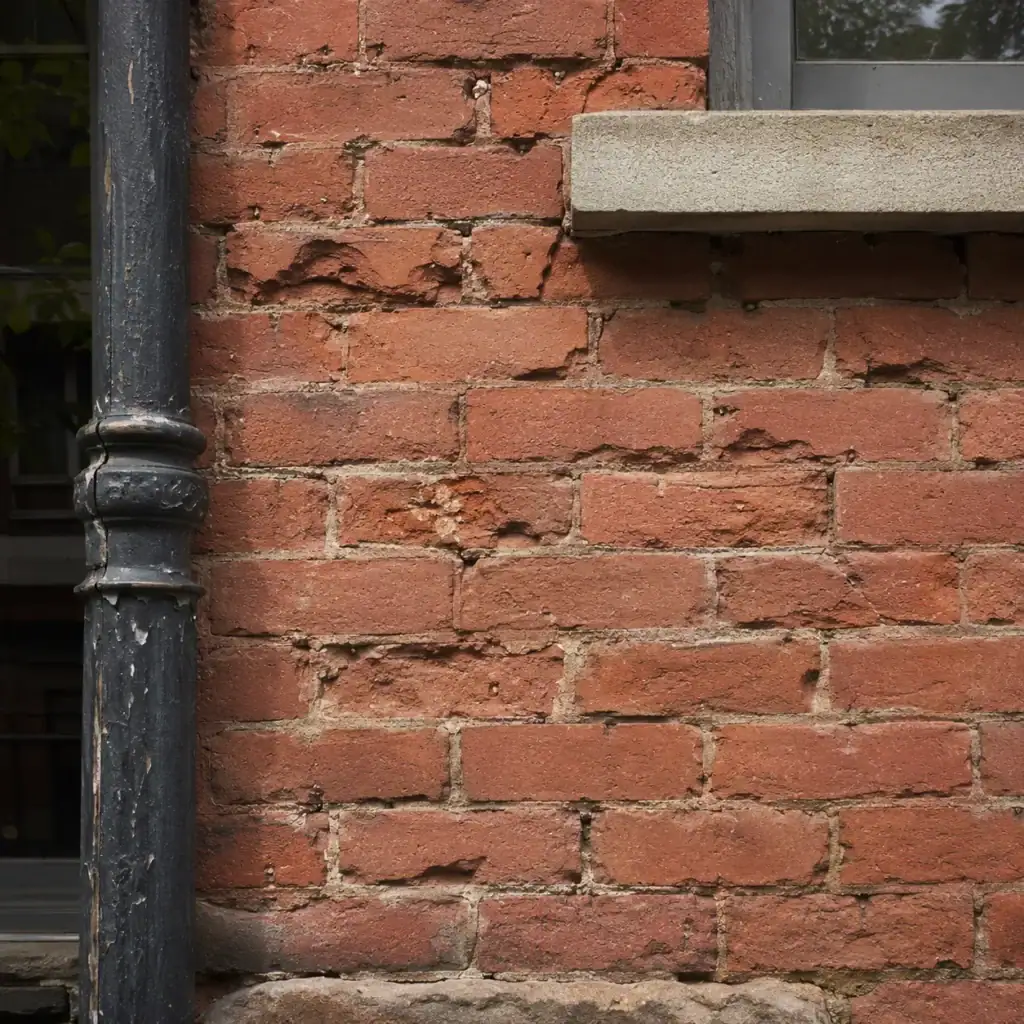 Spalling brick and recessed mortar on a Toronto heritage home