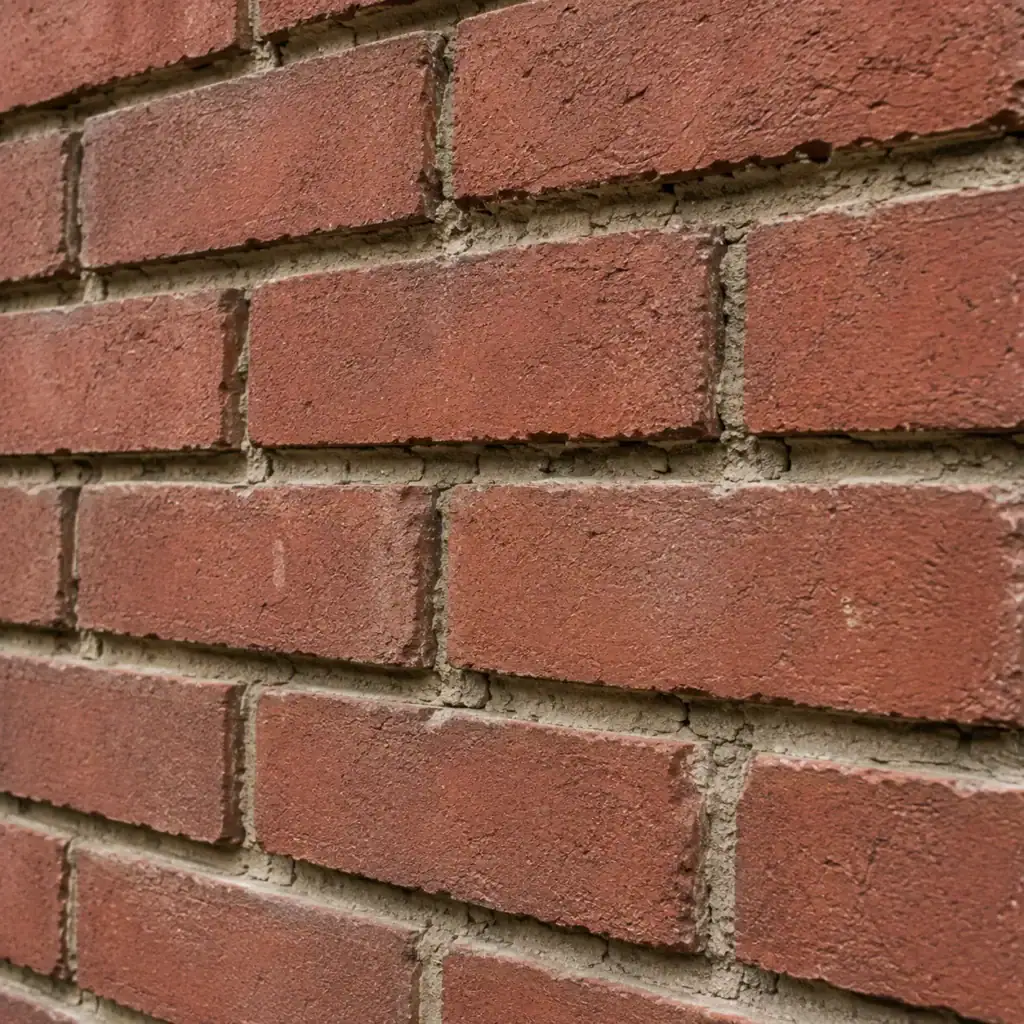 Deeply recessed mortar joints between otherwise sound bricks