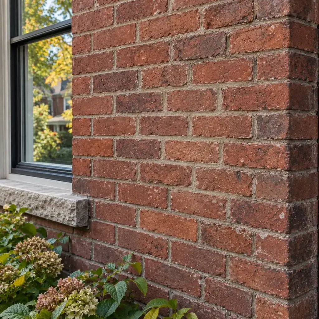 Completed repointing blended with original mortar on an older Toronto brick home