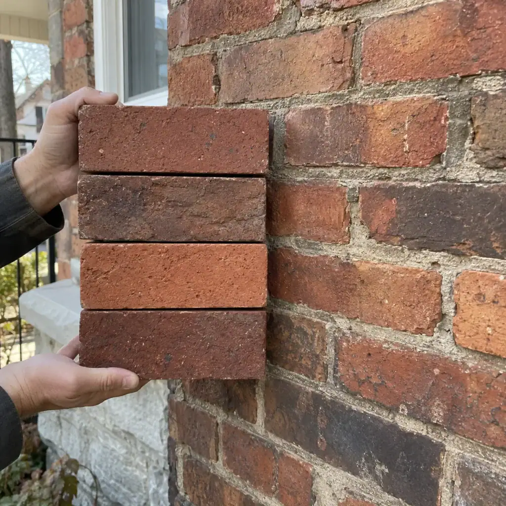 Replacement brick samples compared with the colour range of an older brick wall