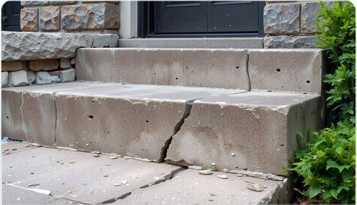Cracked concrete stairs