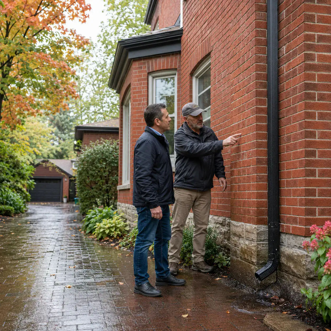 Fall masonry moisture inspection on a Toronto brick home after rain
