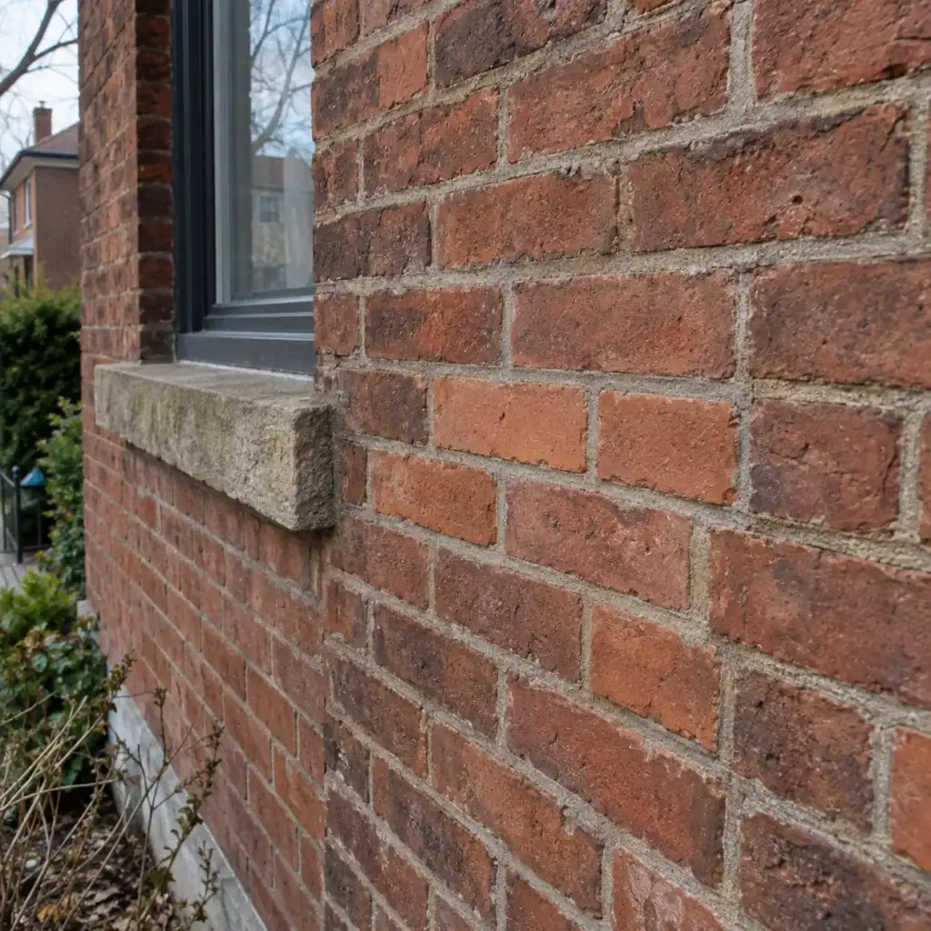 Completed brick replacement blended with original masonry on an older Toronto home