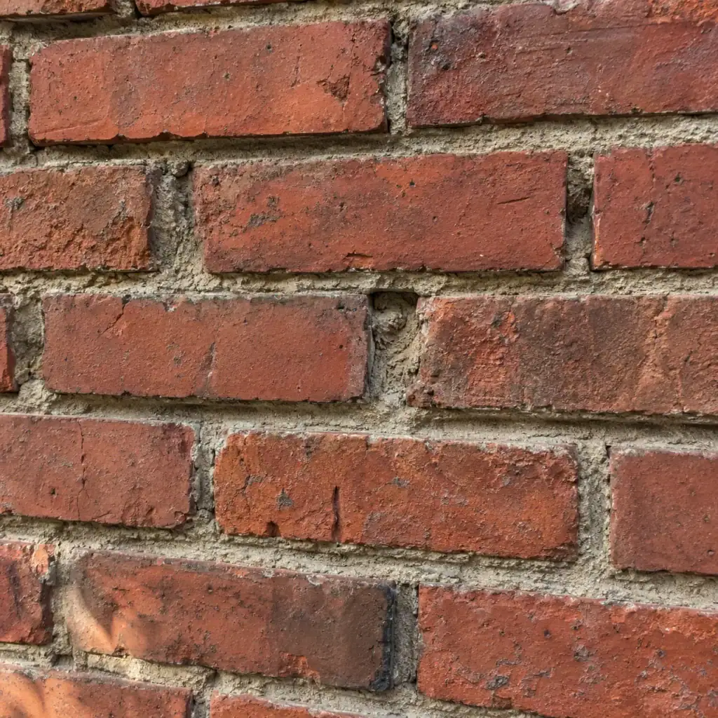 Recessed and deteriorated mortar joints that may need repointing before winter