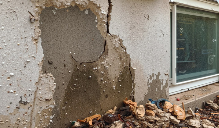 Damaged exterior wall