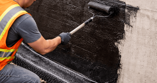 Applying waterproofing to a brick foundation