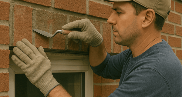 Construction worker repairing lintel