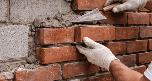 Close up of brick replacement and repointing work on a Whitchurch-Stouffville wall