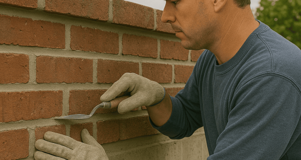 crew member doing Parapet Tuckpointing