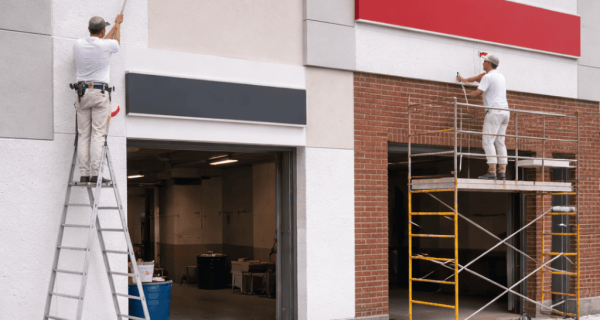 Painters at work on a commercial building