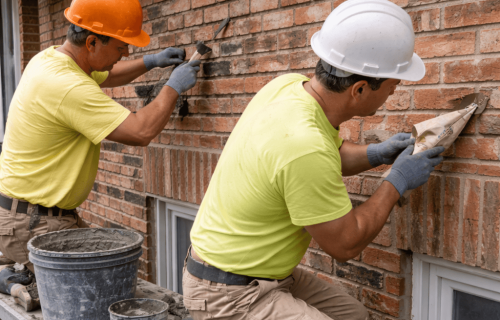 Repointing a brick facade in progress