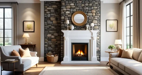 Victorian Natural stone surrounding fireplace