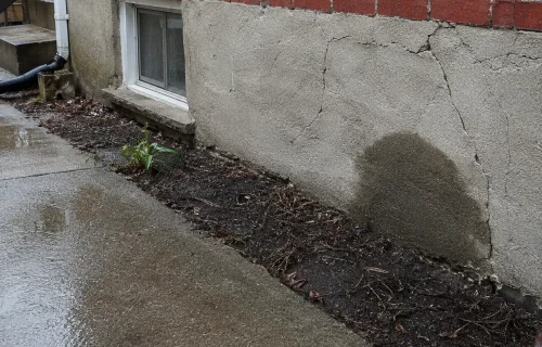 Cracked and damp foundation parging on a Toronto home