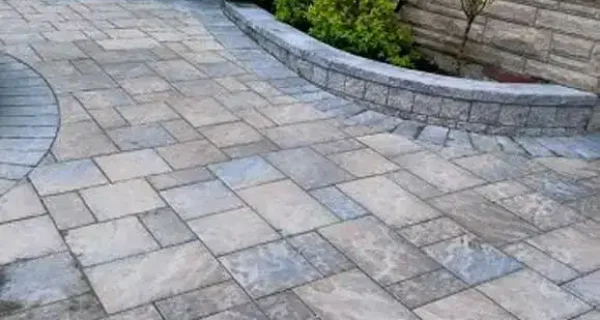 Interlocking stone driveway, porch and steps